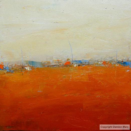Abstract landscape,, 20x20 cm,oil,red,2012.Marx painting