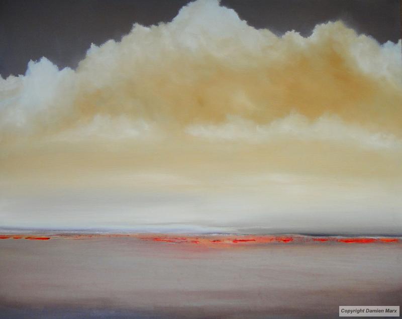Tableau peinture contemporaine,Paysage nuages,nuage, ciel, horizon,huile,jaune