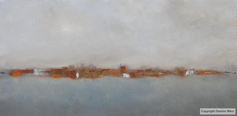 Tableau peinture contemporaine,Paysage abstrait urbain,,huile,bleu