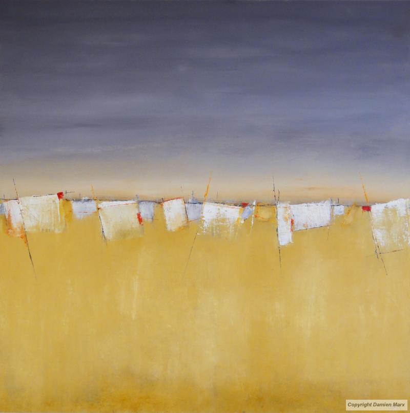 Tableau peinture contemporaine,Paysage abstrait,,huile,jaune