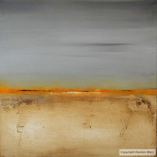 Tableau peinture contemporaine,Paysage abstrait,orange, terre craquelée, immensité, rêverie,acrylique,jaune