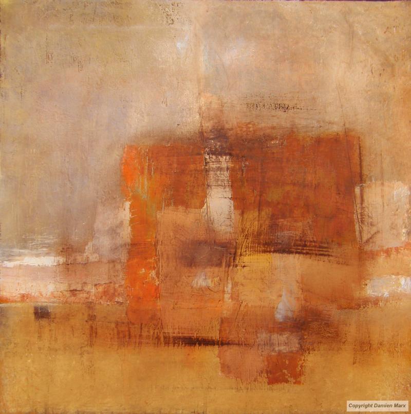 Tableau peinture contemporaine,Abstraction,orange, carré, matière,acrylique,ocre