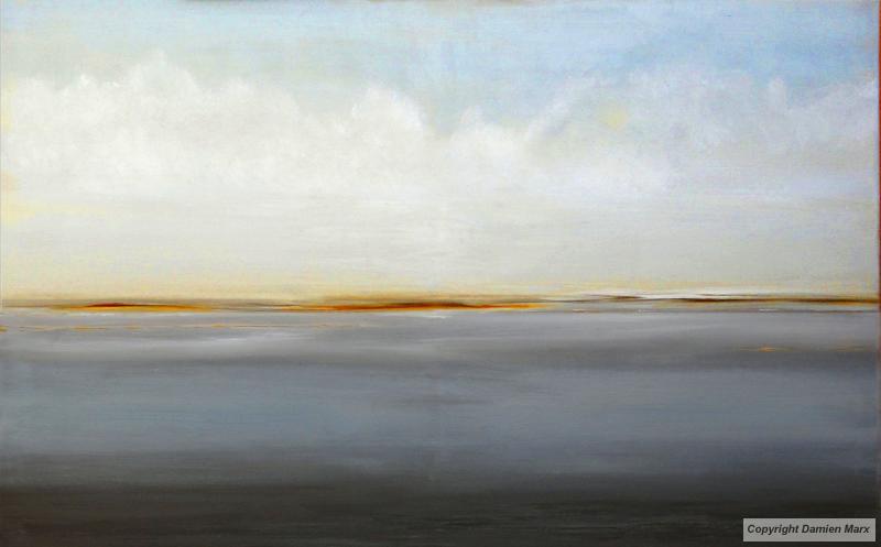 Tableau peinture contemporaine,Paysage minimaliste,minimaliste, étendue, infini, sérenité,huile,bleu