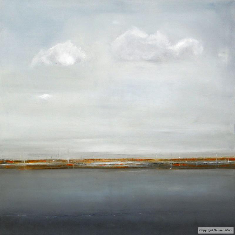 Tableau peinture contemporaine,Paysage abstrait,espace, fantastique, immensité, marine,huile,bleu