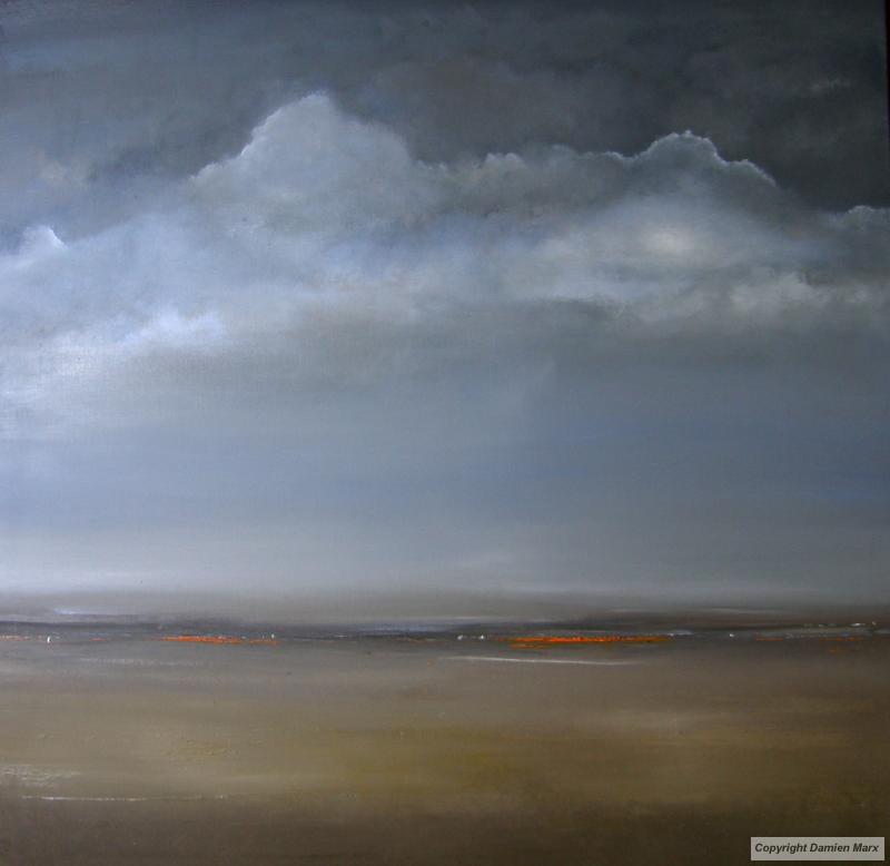 Tableau peinture contemporaine,Paysage abstrait lumière,lumière, nuage,huile,bleu