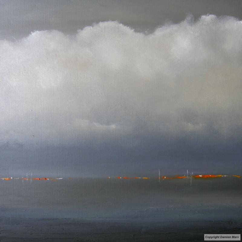 Tableau peinture contemporaine,Paysage marin abstrait,rivage, étendue, apaisement, tranquilité,huile,bleu