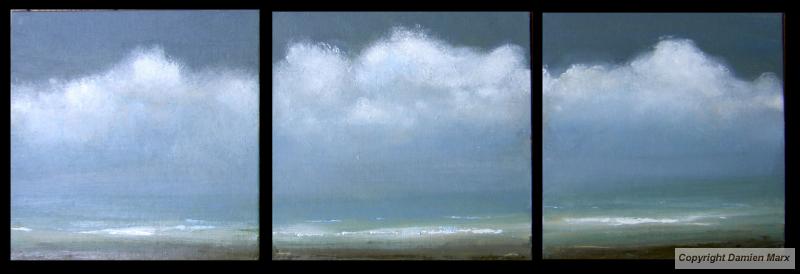 Tableau peinture contemporaine,Paysage abstrait en triptyque,tryptique,huile,bleu