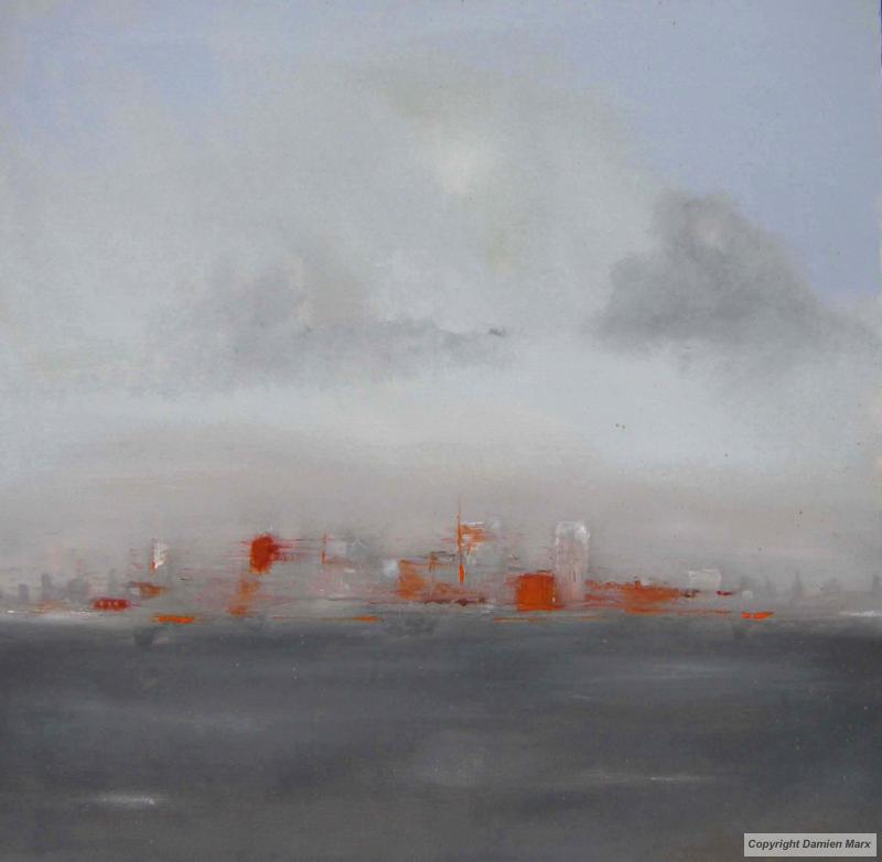 Tableau peinture contemporaine,Paysage abstrait urbain,,huile,bleu