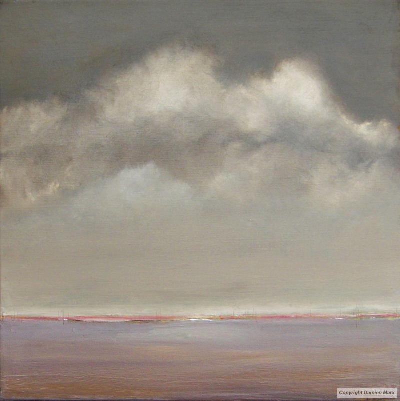 Tableau peinture contemporaine,Paysage abstrait,ciel, rose, douceur, quiétude,huile,gris