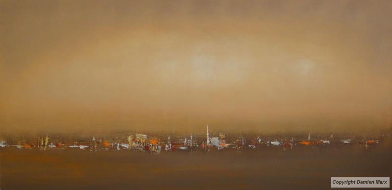 Tableau peinture contemporaine,Paysage urbain abstrait,,huile,marron