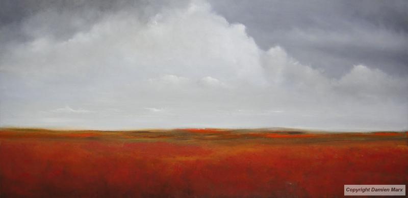 Tableau peinture contemporaine,Paysage ,ciel, nature,huile,rouge