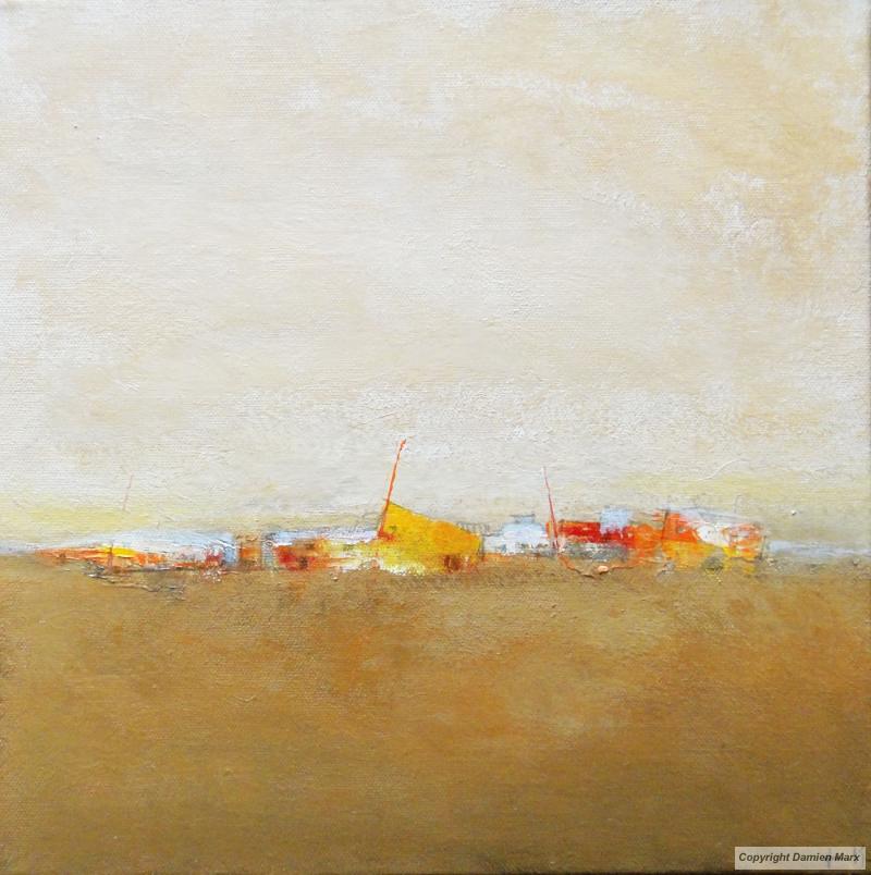 Tableau peinture contemporaine,Village abstrait,village abstrait, maisons, paisible,acrylique,marron