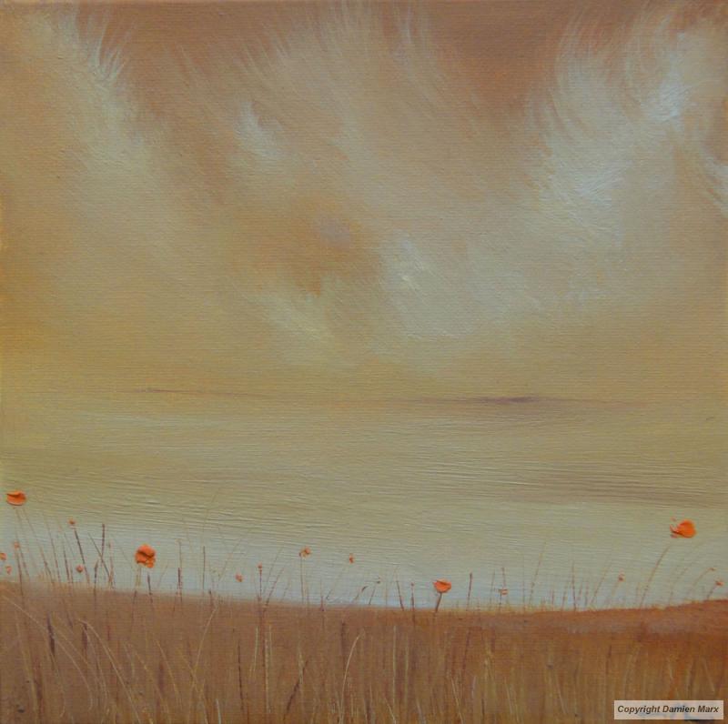Tableau peinture contemporaine,tableau contemporain fleur 6,paysage floral,huile,orange
