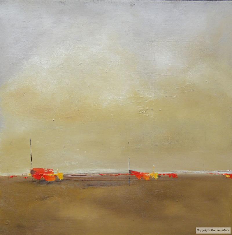 Tableau peinture contemporaine,Paysage carré,marron, ocre, carrés,huile,marron