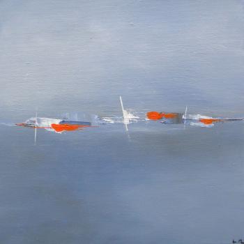 Tableau peinture contemporaine,Abstraction bleue 2,lueur, profondeur, équilibre,acrylique,bleu