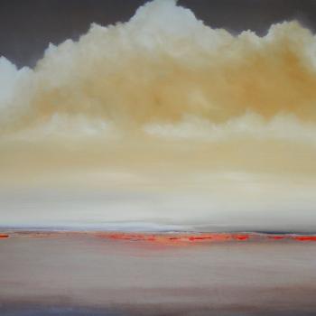 Tableau peinture contemporaine,Paysage nuages,nuage, ciel, horizon,huile,jaune
