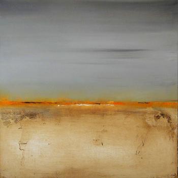 Tableau peinture contemporaine,Paysage abstrait,orange, terre craquelée, immensité, rêverie,acrylique,jaune