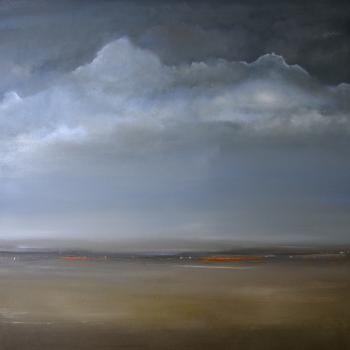 Tableau peinture contemporaine,Paysage abstrait lumière,lumière, nuage,huile,bleu