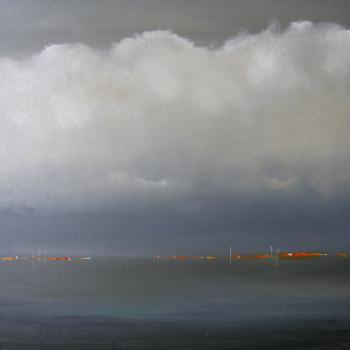 Tableau peinture contemporaine,Paysage marin abstrait,rivage, étendue, apaisement, tranquilité,huile,bleu
