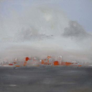 Tableau peinture contemporaine,Paysage abstrait urbain,,huile,bleu