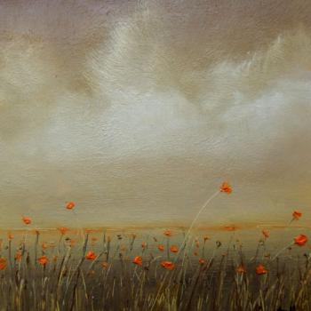 Tableau peinture contemporaine,Paysage abstrait floral,,huile,ocre