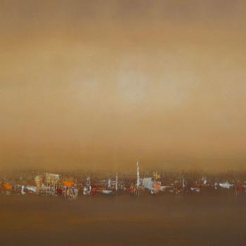 Tableau peinture contemporaine,Paysage urbain abstrait,,huile,marron