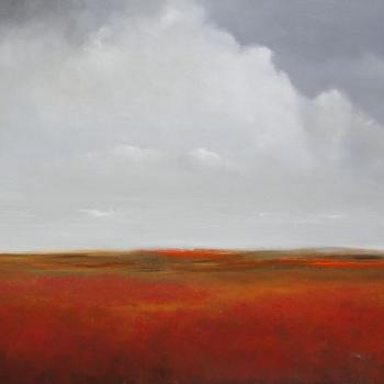 Tableau peinture contemporaine,Paysage ,ciel, nature,huile,rouge