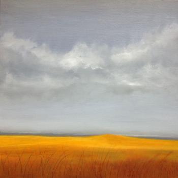 Tableau peinture contemporaine,Dune,herbe, paysage, ciel,huile,jaune