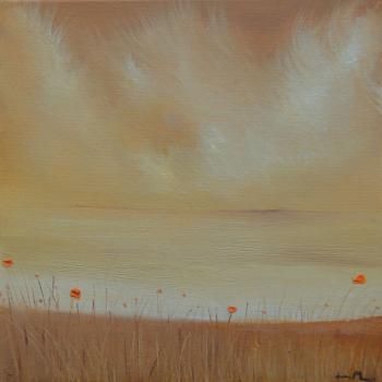 Tableau peinture contemporaine,tableau contemporain fleur 6,paysage floral,huile,orange