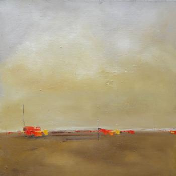 Tableau peinture contemporaine,Paysage carré,marron, ocre, carrés,huile,marron